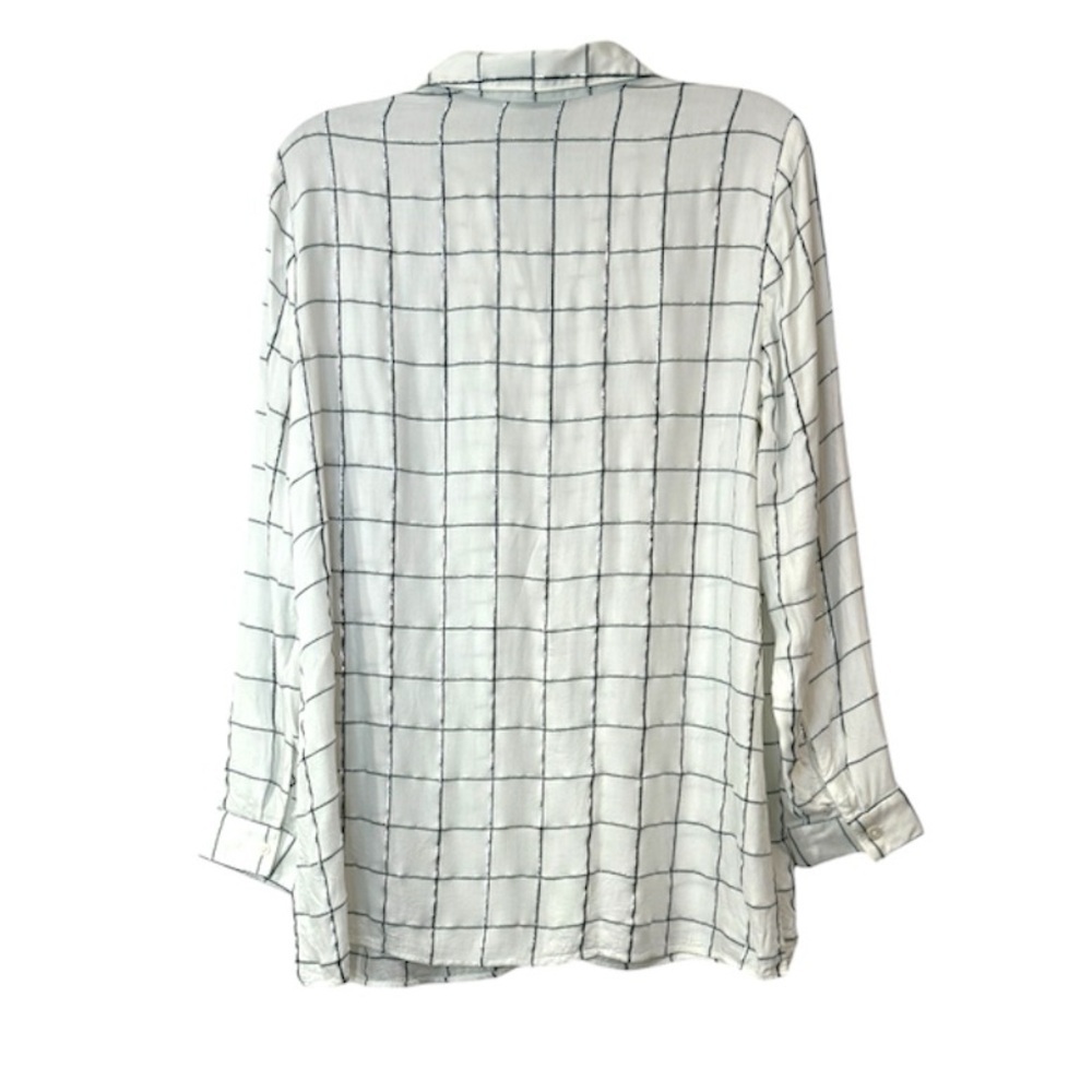 Chico’s Windowpane Plaid Blouse White Black Shimmer Button Front Top Size 1 US 8 - Picture 2 of 10
